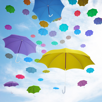 Flying  colorful umbrellas