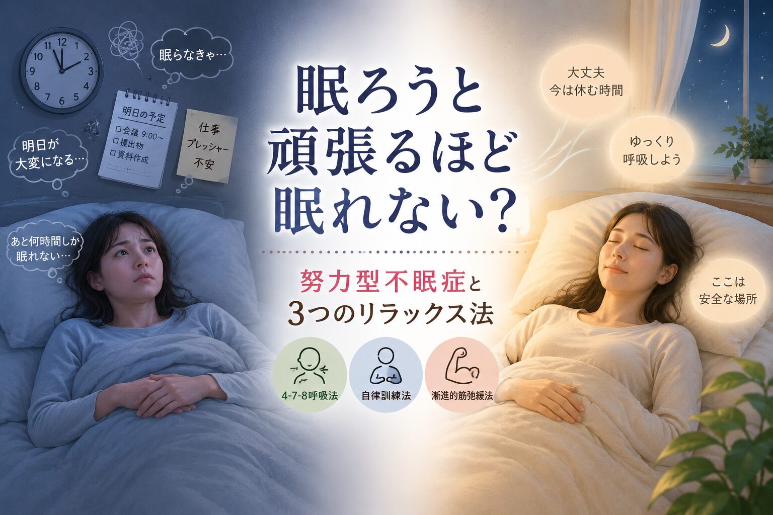 努力型不眠症とは?眠ろうと頑張るほど眠れない人に試してほしい3つのリラックス法