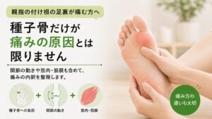 足の親指の付け根が痛い|種子骨障害は足裏にかかる負担が関係します