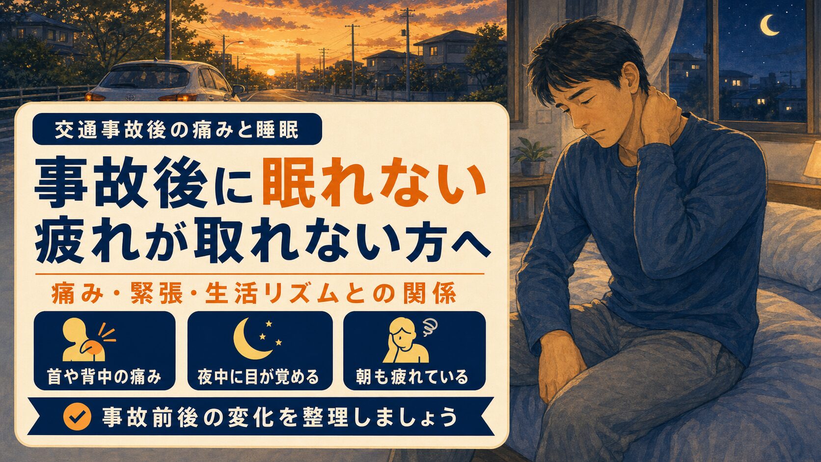 交通事故後に眠れない・疲れが取れないのはなぜ？痛みと睡眠の関係