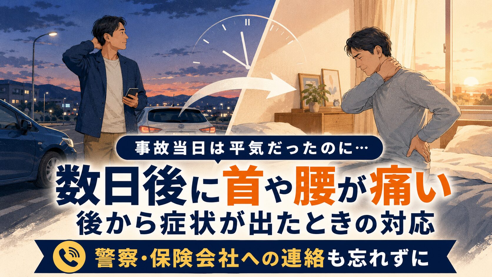 交通事故後、数日たってから首や腰が痛くなることはある？