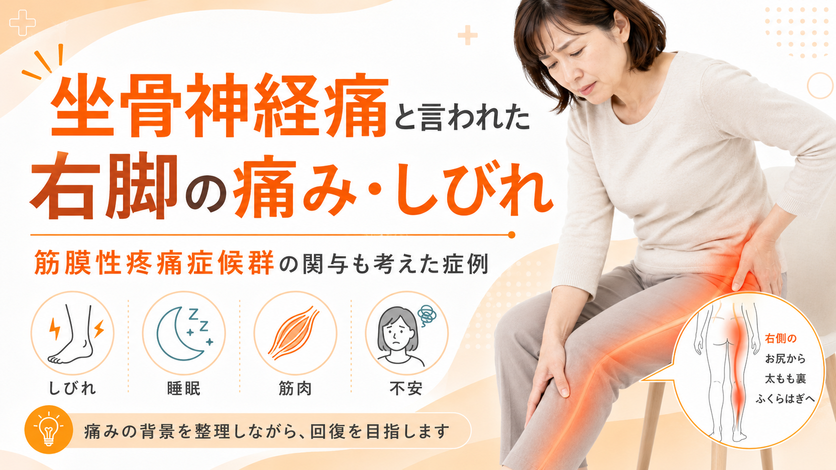 坐骨神経痛と言われた右脚の痛み・しびれ|筋膜性疼痛症候群の関与も考えた症例